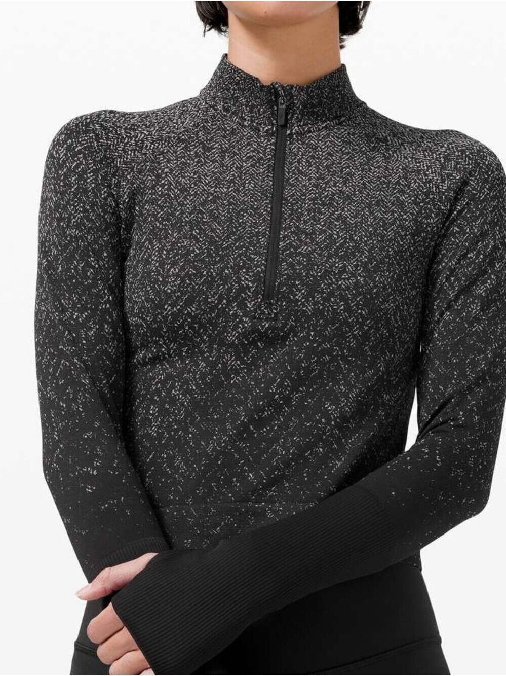 Lululemon Rest Less Cropped 1/2 ZipHerringbone Fade Black / White